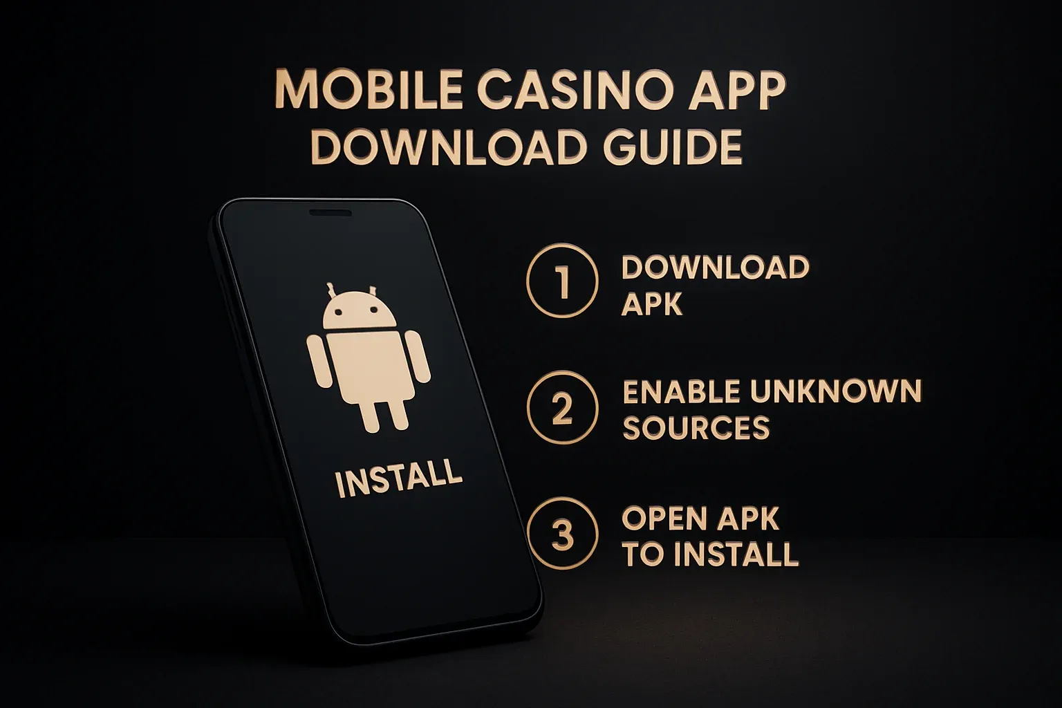Modern infographic showing Android phone with mobile casino APK installation steps